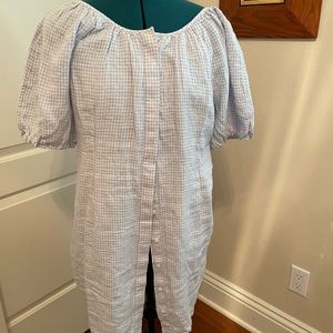 J Crew linen lavender gingham puffy sleeve dress. Cotton lined. NWT ladies 12